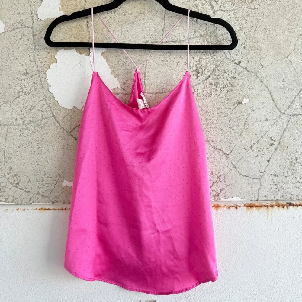 Victorias Secret Satin Pajama Set Hot Pink Polka Dot‎ PJs Silky Cami Shorts Y2K - Picture 2 of 16